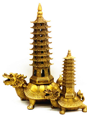 特价黄铜龙龟塔摆件驮九层文昌塔托龙龟背宝塔家居书房办公室桌面