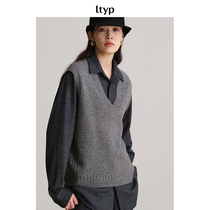 ltyp journey original product classic 100 lap wool V collar vest lady autumn winter display slim black knit waistcoat-know yourself