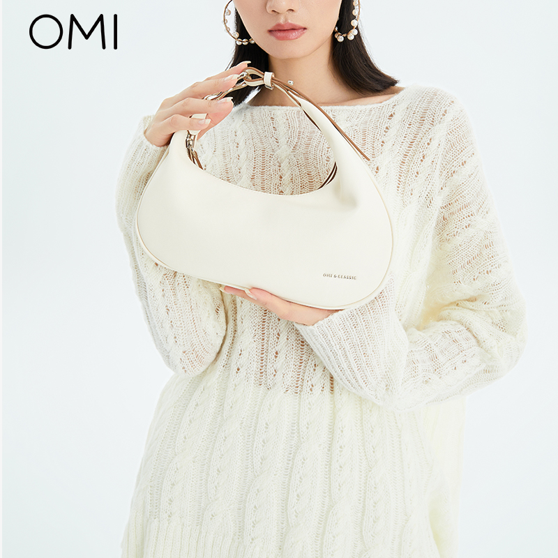 【真皮新品】欧米omi半月包牛皮腋下包小众便当时尚可调节手提包