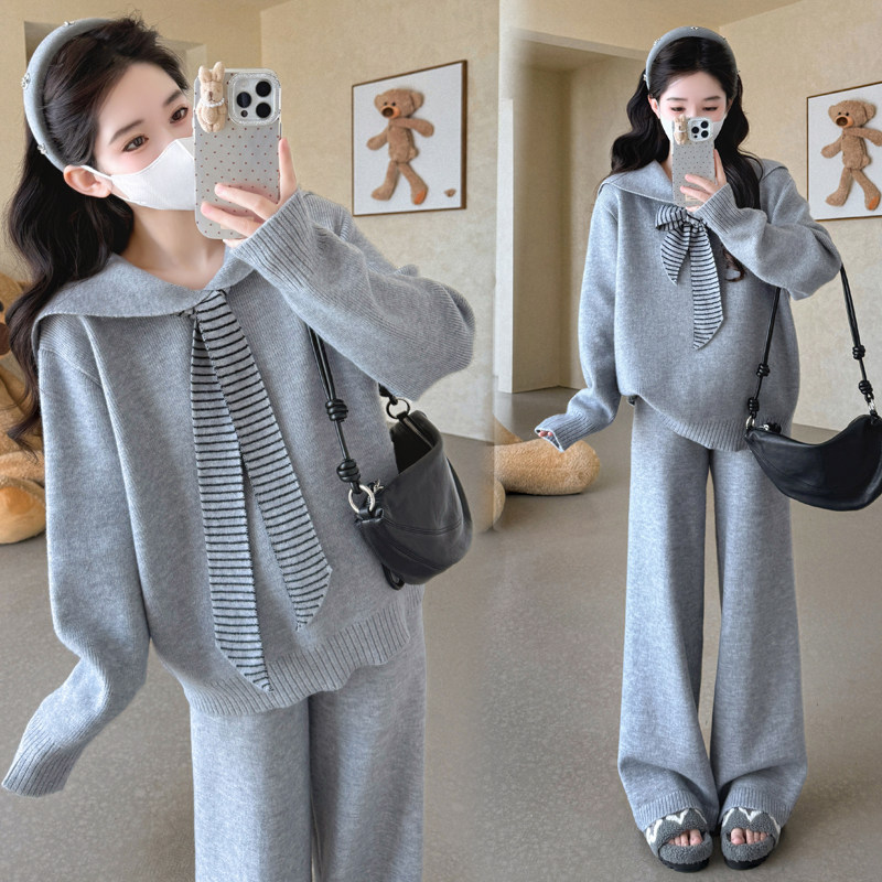 婧麒孕妇装秋冬套装2025新款时尚洋气毛衣针织阔腿裤两件套孕妇装,淘宝优惠券,粉丝福利购,淘宝优惠卷