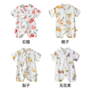 婧麒婴儿衣服夏季连体衣短袖竹棉纱布薄款