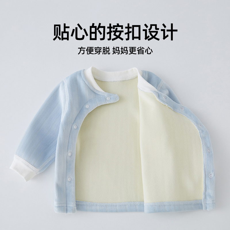 婧麒儿童家居服秋冬宝宝加绒衣服男女童单件无骨秋衣家居服上衣 - 图3
