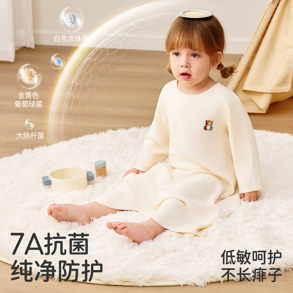 婧麒婴儿睡袍德绒秋冬款保暖自发热睡衣男女宝宝打底家居服连体衣 - 图2
