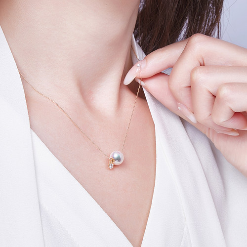 18K金钻石海水珍珠路路通多用款akoya项链豆豆肖邦链带证书强光 - 图2