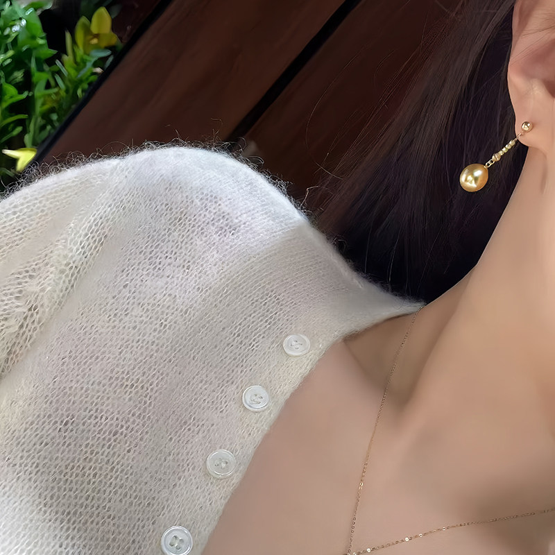 人鱼泪耳线天然真珍珠 金珠耳环坠爆闪款轻奢高级气质百搭灵动,淘宝优惠券,粉丝福利购,淘宝优惠卷