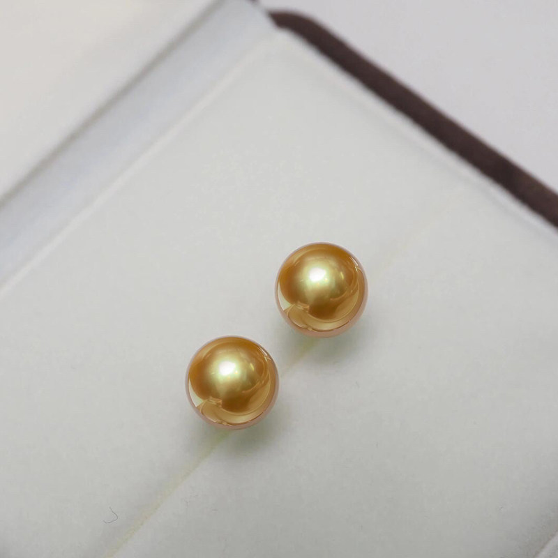 【经典】金珠耳钉纯银18K金耳环饰 耳针款正圆强光高亮珠光茶金色,淘宝优惠券,粉丝福利购,淘宝优惠卷