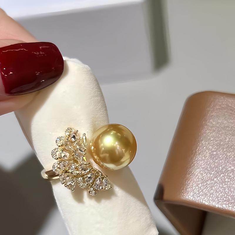 金珍珠孔雀翎戒指正圆强光手饰指环港工进口精工开活口中浓金,淘宝优惠券,粉丝福利购,淘宝优惠卷