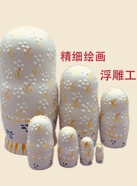 俄罗斯套娃7层白娃娃纯手工节日
