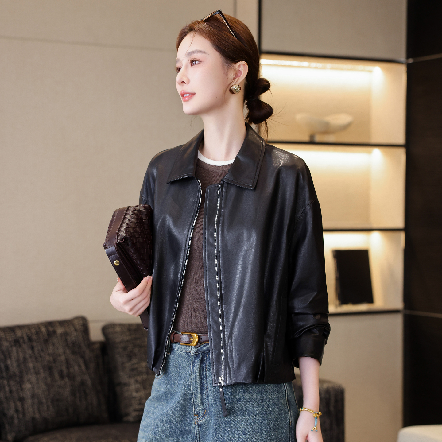 真皮皮衣外套女2025秋冬新款大牌植鞣绵羊皮机车服夹克宽松小个子 - 图3