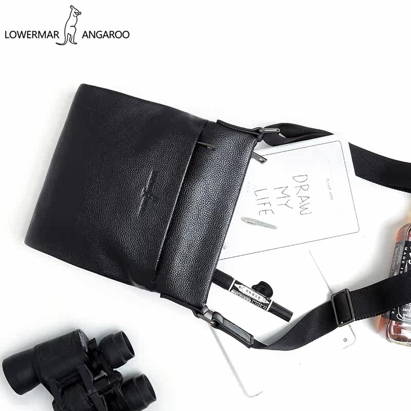 路尔玛袋鼠真皮男包头层竖款斜挎包 益程箱包男士包袋