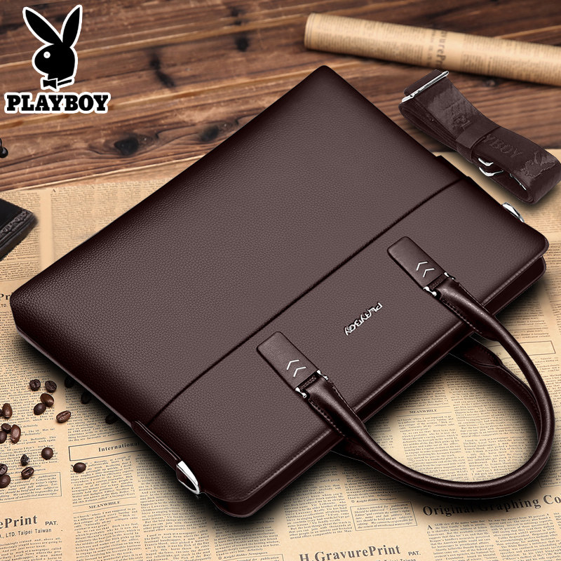花花公子手提包牛皮单肩横款公文包 益程箱包男士包袋