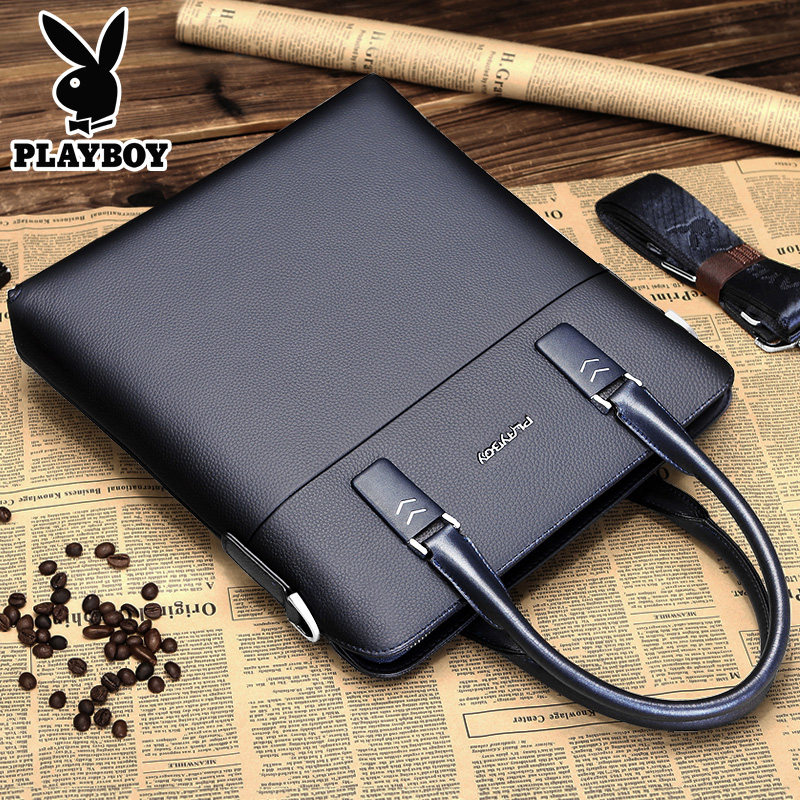 花花公子手提包牛皮单肩竖款公文包 益程箱包男士包袋