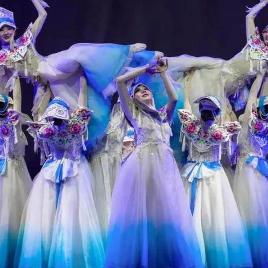 中国舞蹈荷花奖云上女士羌族舞台表演演出服装成人少数民族大摆裙