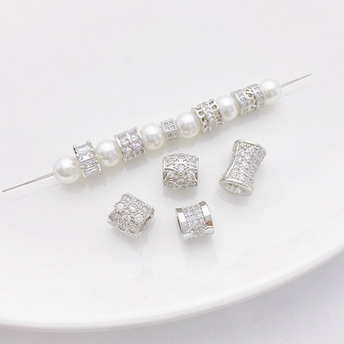 白金色保色镶锆石齿轮雪花隔珠桶珠散珠diy串珠手链项链材料配件 - 图0