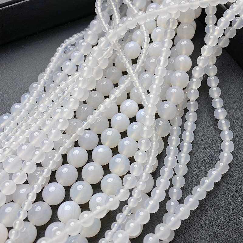天然荔枝冻白玛瑙圆珠散珠手工diy串珠手链手串项链饰品材料配珠 - 图0