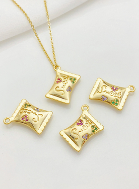 14K包金彩锆字母糖果吊坠小挂件