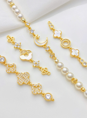 18K包金镶锆蝴蝶四叶草吊坠双吊