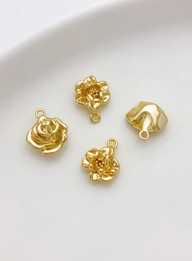 14K包金保色月季玫瑰花方框吊坠