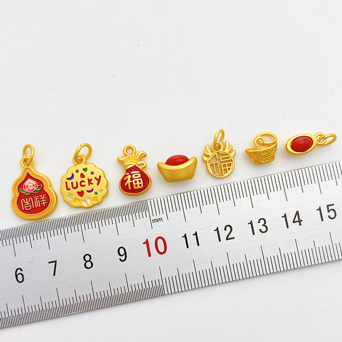 古法金保色元宝福袋吉祥葫芦福牌隔珠吊坠diy串手链项链材料配件 - 图0