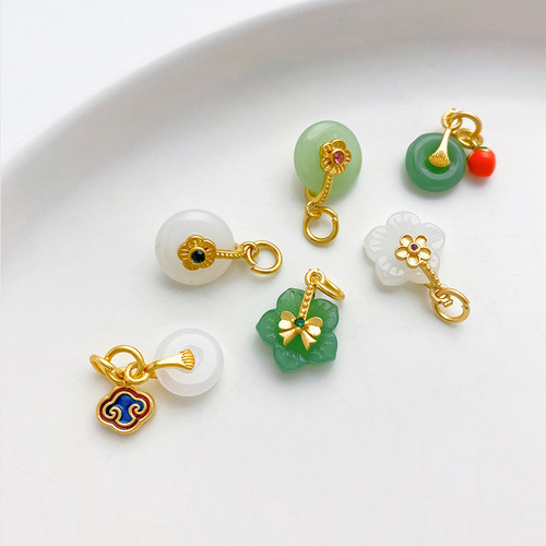 18K哑金保色仿玉葫芦莲蓬平安扣吊坠手工diy手链项链饰品挂件材料 - 图3