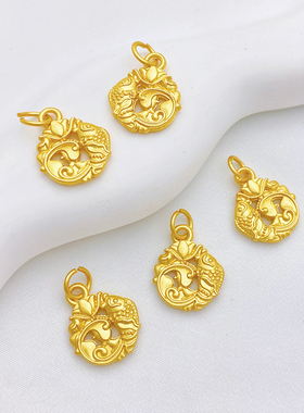 古法金荷花鲤鱼吊坠手工diy配件