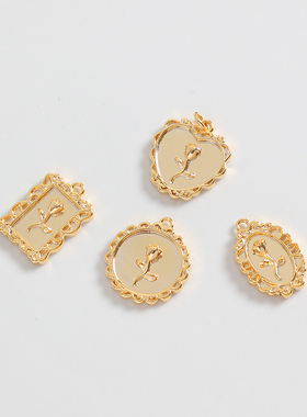 14K包金玫瑰吊牌花边框饰品配件