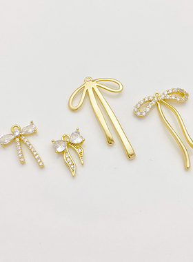 14K包金保色镶锆蝴蝶结吊坠挂件