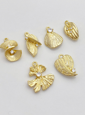 14K包金保色镶锆银杏爱心树叶