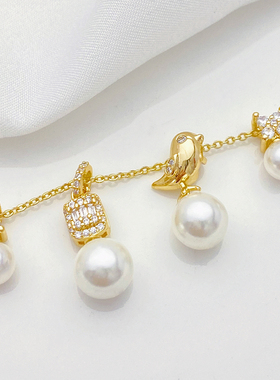 14K包金镶锆小鸟四叶草吊坠挂件