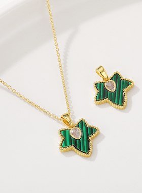 18K包金锆石枫叶树叶吊坠