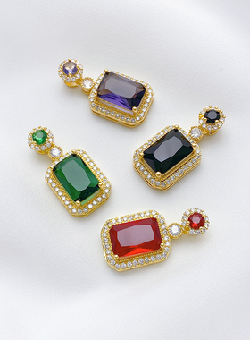 18K包金保色镶锆石彩色宝石吊坠