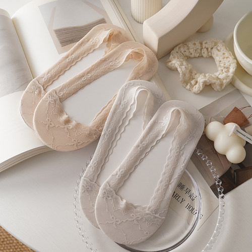 超美超仙~蝴蝶结蕾丝隐形袜子女~浅口船袜夏季薄款棉底防滑防掉跟 - 图0