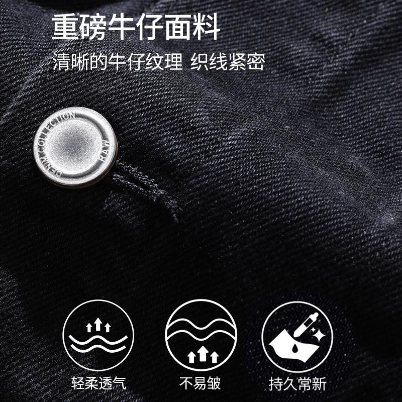 日系潮牌霸气火麒麟刺绣牛仔衫国潮黑色宽松夹克机车男士牛仔外套 - 图3