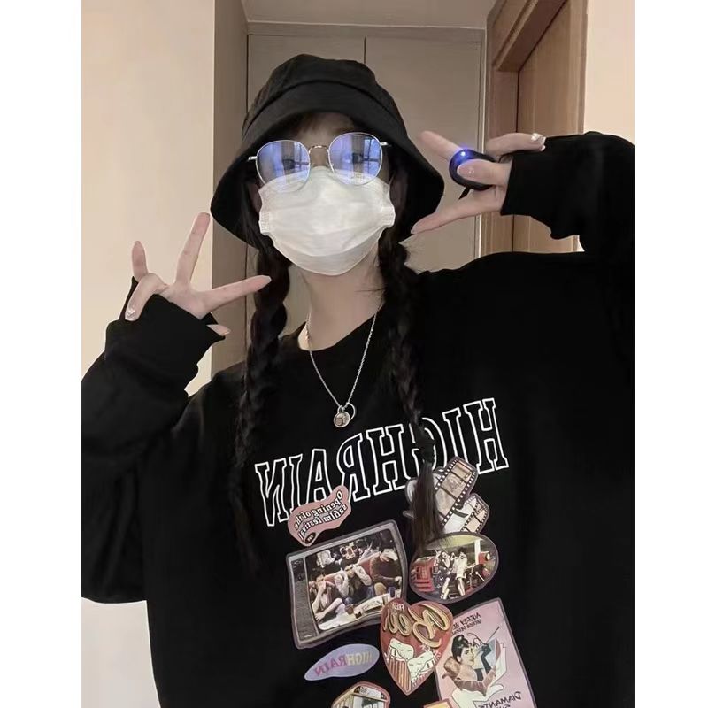 2022年新款卫衣女情侣装春秋薄款宽松套头上衣ins潮牌学生外套 - 图1