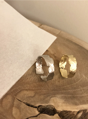 哑光不规则高级感金属开口戒指