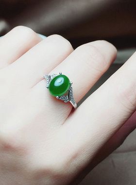 碧玉戒指苹果绿戒指戒子明亮醒目料子细腻油润925银镶嵌礼物妈妈