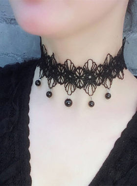 跨境欧美新品choker项圈颈链套装蕾丝项链锁骨链外贸珍珠吊坠