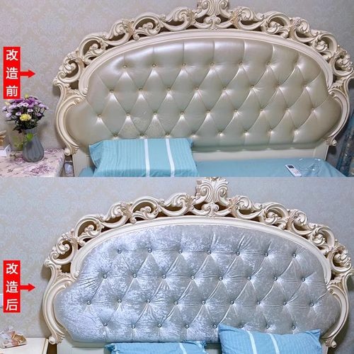 欧式弧形床头靠背软包翻新绒布床头罩套靠垫掉皮更换包床头布料 - 图2