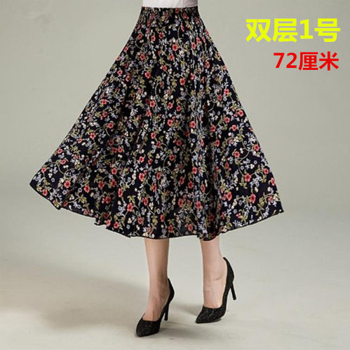 夏季中长款妈妈装广场舞碎花裙子  中老年加肥加大72厘米长跳舞裙 - 图2