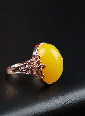 玫瑰金色伸缩关节蜜蜡戒指夸张