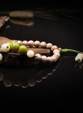 菩提苑 天然小银线菩提子手链白菩提根搭配佛珠手串  情人节礼物