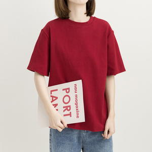 大红袍纯色磨毛短袖t恤