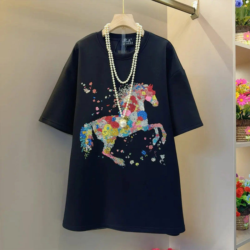 加肥彩色花朵图案短袖上衣胖妹妹2026新年款百搭减龄本命年T恤衫,淘宝优惠券,粉丝福利购,淘宝优惠卷