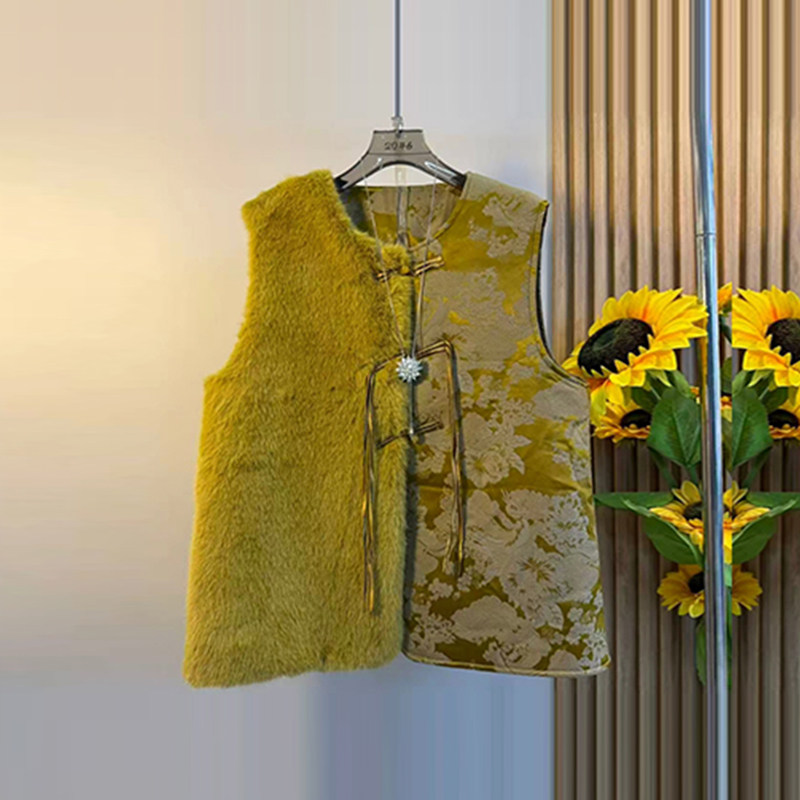 大码女装毛毛拼接花朵AB版国风马甲胖妹妹秋冬款高领长袖暗花小衫,淘宝优惠券,粉丝福利购,淘宝优惠卷