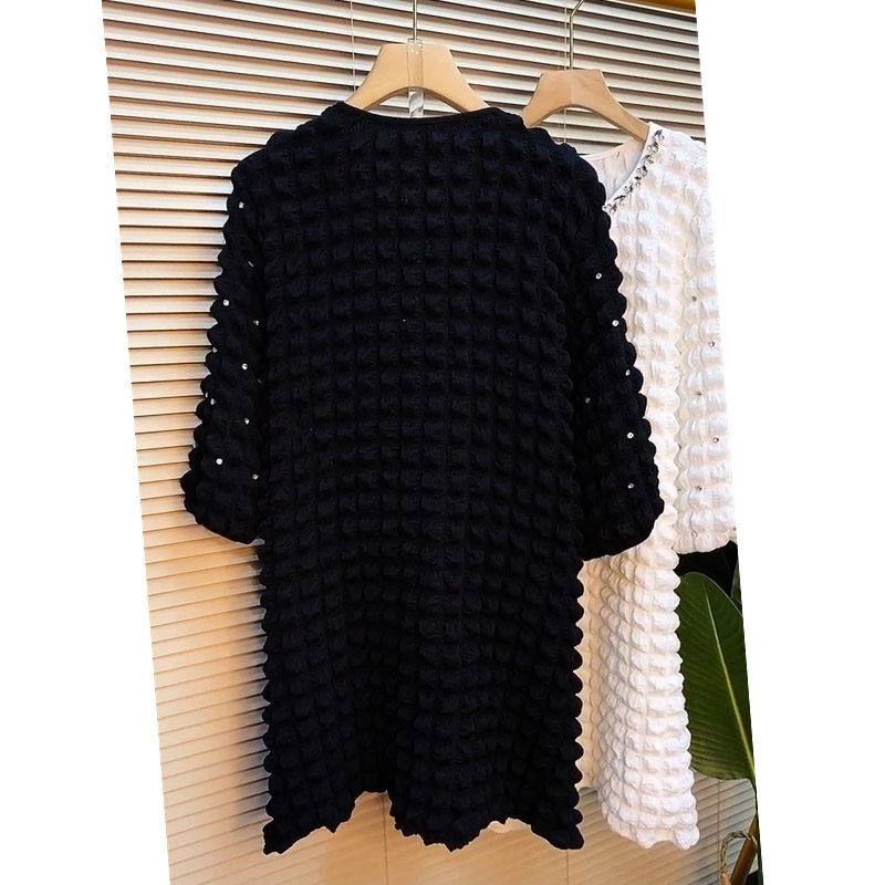 大码女装个性设计加肥中长款纯色裙子胖MM圆领烫钻泡泡格棉连衣裙,淘宝优惠券,粉丝福利购,淘宝优惠卷