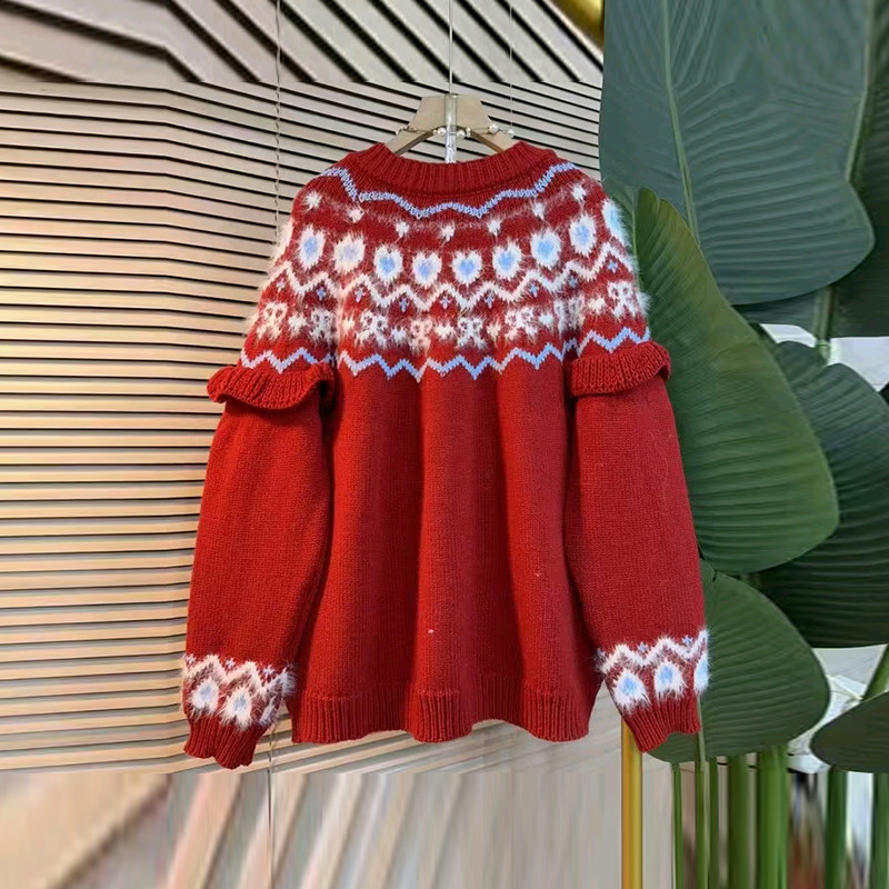 加肥女拼色花朵肩长袖针织毛衣胖妹妹2026新年冬季款洋气百搭外套,淘宝优惠券,粉丝福利购,淘宝优惠卷