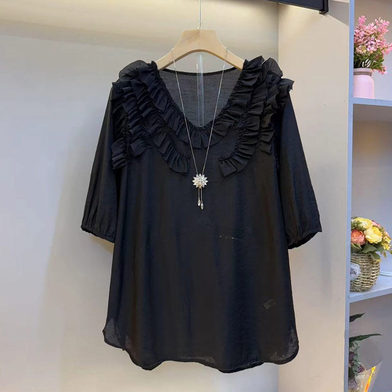胖MM多层飞边短袖上衣2025夏季新款大码女装甜美减龄宽松休闲小衫,淘宝优惠券,粉丝福利购,淘宝优惠卷