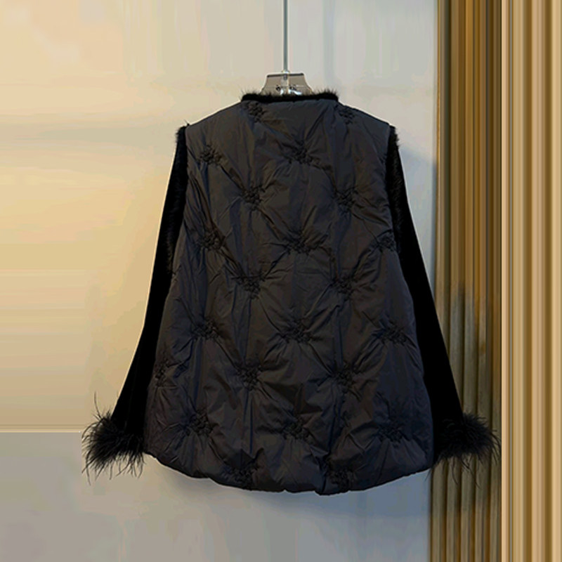 加肥大码女装流苏盘扣棉马甲胖妹妹黑色显瘦简约百搭毛毛袖口小衫,淘宝优惠券,粉丝福利购,淘宝优惠卷