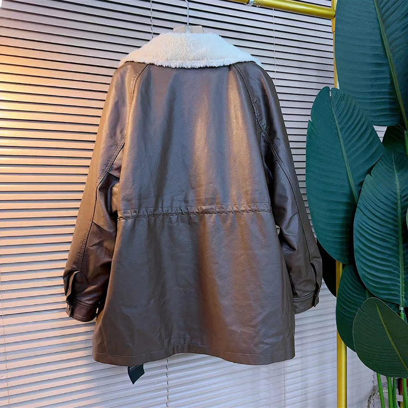 大码女装毛毛翻领收腰中长款PU皮外套胖妹妹冬季款欧洲站洋气大衣,淘宝优惠券,粉丝福利购,淘宝优惠卷