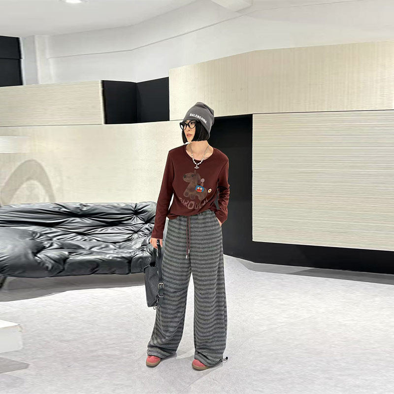 胖MM加肥松紧腰条纹长裤大码女装秋冬款宽松遮胯百搭显瘦休闲裤子,淘宝优惠券,粉丝福利购,淘宝优惠卷